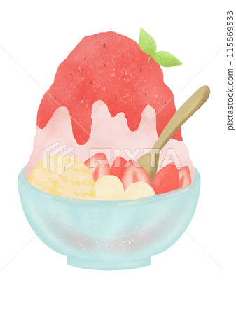 Strawberry flavored shaved ice watercolor illustration Strawberry flavored shaved ice watercolor illustration 115869533