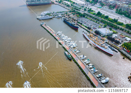 An aerial view of Philadelphia city skyline near Delaware River, Pennsylvania, United States 115869717