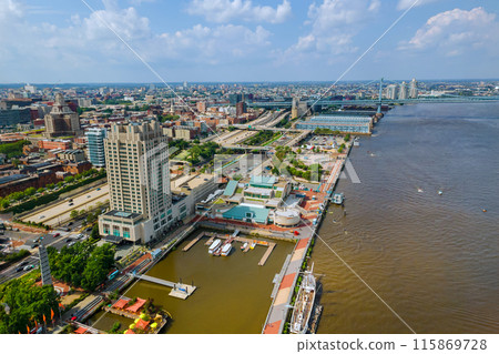 Panoramic view of Philadelphia downtown cityscape near Delaware River, Pennsylvania, United States Panoramic view of Philadelphia downtown cityscape near Delaware River, Pennsylvania, United States 115869728