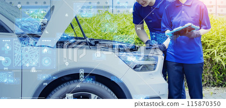 Car engineers and digital technology 115870350