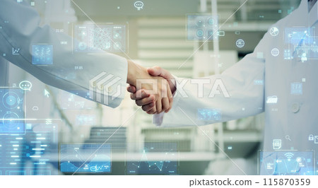 研究人員和數位技術握手 研究人員和數位技術握手 115870359