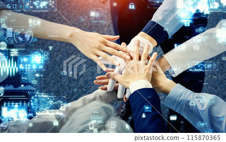 People in a circle and digital technology People in a circle and digital technology 115870365