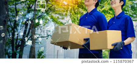 Worker with luggage and logistics technology 115870367