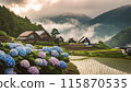 A rural area with blooming hydrangeas (AI-generated image) 115870535