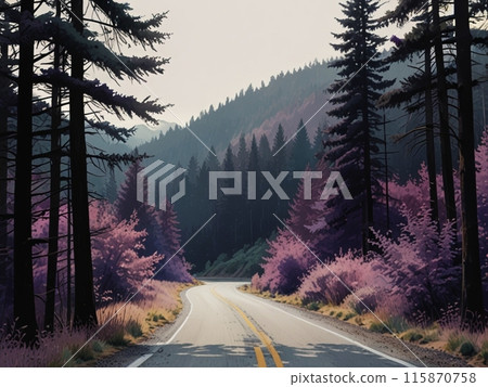 Road through the forest 115870758