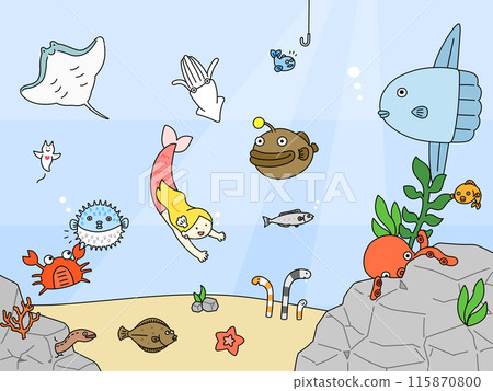 Illustration of sea creatures 115870800