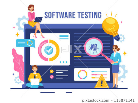 Software Testing Vector Illustration featuring Application Engineering, Debugging Development Process, Programming, and Coding in a Flat Background 115871141