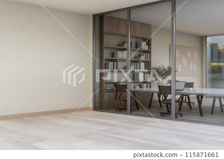 The interior design of a modern office corridor in front of the meeting room. The interior design of a modern office corridor in front of the meeting room. 115871661
