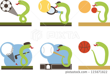 Icon set of snakes playing various sports for the year of the snake Icon set of snakes playing various sports for the year of the snake 115871822