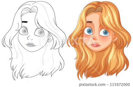 Color and Outline Female Portrait 115872000