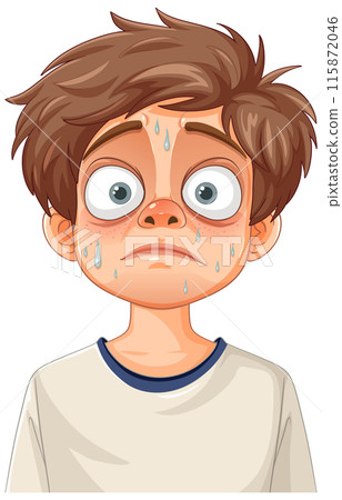 Sweaty Boy with Anxious Expression Sweaty Boy with Anxious Expression 115872046