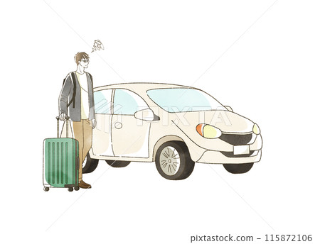 A man traveling in a car with a troubled expression 115872106