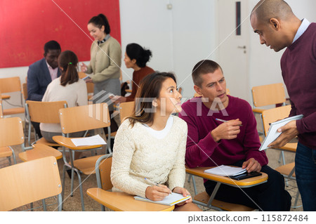 Adult students communicate during the break between training Adult students communicate during the break between training 115872484