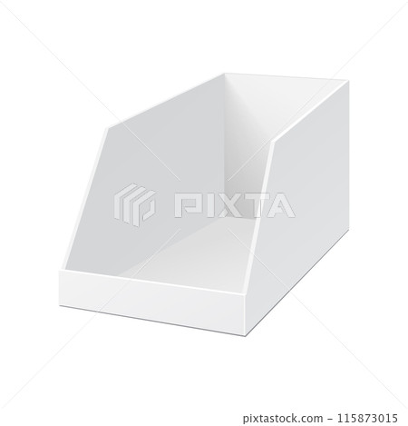 Empty cardboard POS POI blank display show box holder for sale. Vector 115873015