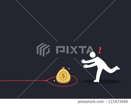 A money bag inside the rope trap. Isolated Vector Illustration 115873088