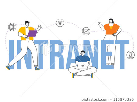 Intranet Internet Network Connection Technology Vector Illustration to Share Confidential Company Information and Website in Flat Cartoon Background 115873386