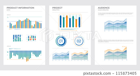 Project business analysis charts in color. Vector illustration. Project business analysis charts in color. Vector illustration. 115873405