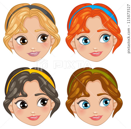 Colorful Cartoon Character Faces 115873527