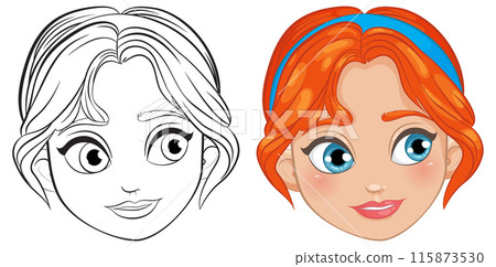 Coloring and Colored Girl's Face Coloring and Colored Girl's Face 115873530
