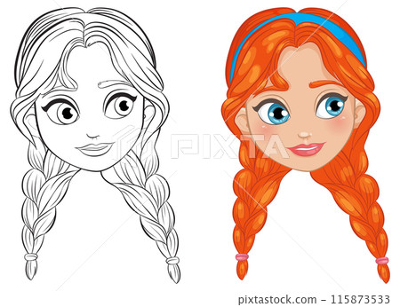 Coloring and Colored Girl Illustration Coloring and Colored Girl Illustration 115873533