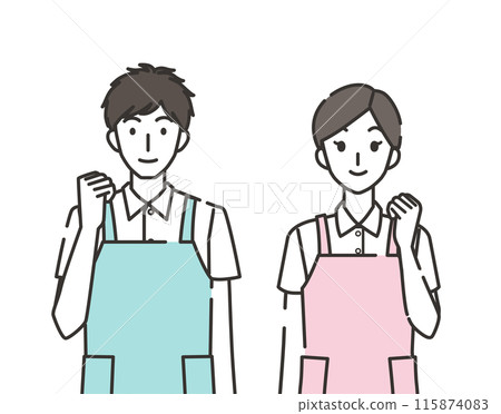 Male and female caregivers doing fist pumps Male and female caregivers doing fist pumps 115874083