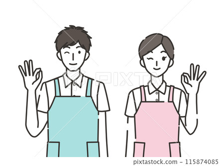 Male and female caregivers in an okay pose Male and female caregivers in an okay pose 115874085