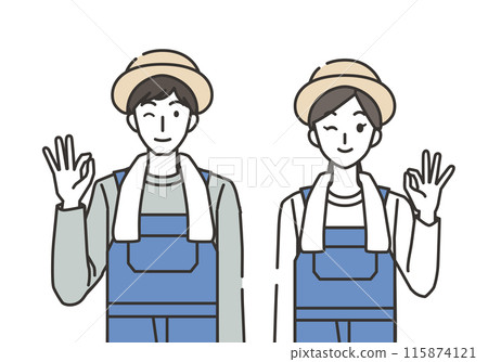Male and female farmers making an OK pose 115874121
