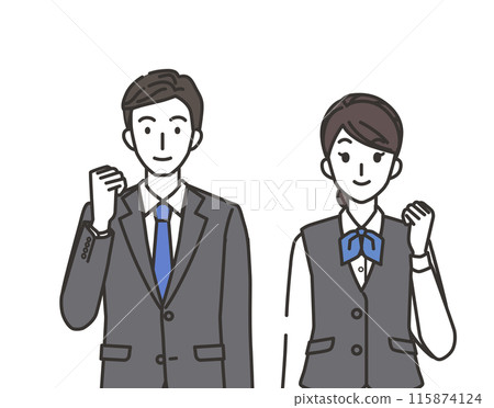 Illustration of a man and woman in the service industry posing with their fists 115874124