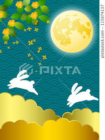 賞月,十古屋,日式,兔子,桂花,插畫,可愛,秋天,背景,垂直 賞月,十古屋,日式,兔子,桂花,插畫,可愛,秋天,背景,垂直 115874137