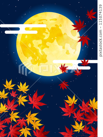Autumn leaves, moon viewing, background, autumn, full moon, vertical 115874139