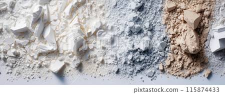 Blurred Collage of different types of flour on white background, panoramic shot 115874433