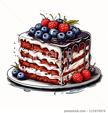 Vanilla cake with strawberries and cream 115874974