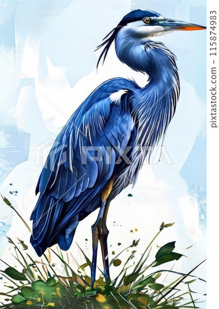 Snowy Egret, Egretta thula, in the coast habitat. Heron with sun in the morning 115874983