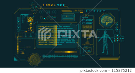 Futuristic medical research program interface with data decoding. Futuristic medical research program interface with data decoding. 115875212