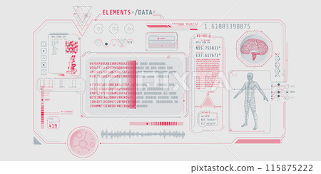 Futuristic medical research program interface with data decoding. Futuristic medical research program interface with data decoding. 115875222