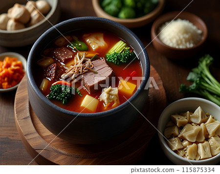 Doenjang Jjigae, a soup made from soybean paste. 115875334