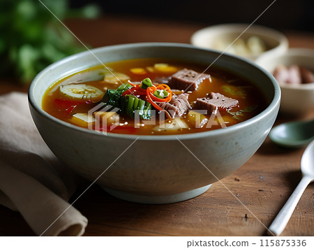 Doenjang Jjigae, a soup made from soybean paste. 115875336