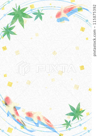 Summer image of Nishikigoi and fresh green maple frame/background material 2 (postcard size) 115875392