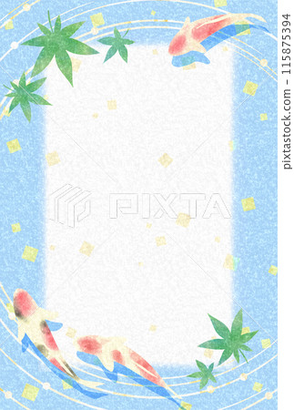 Summer image of Nishikigoi and fresh green maple frame/background material 3 (postcard size) Summer image of Nishikigoi and fresh green maple frame/background material 3 (postcard size) 115875394