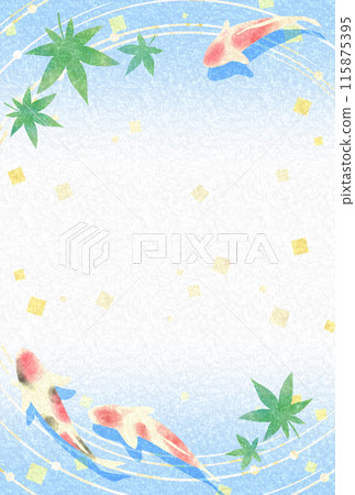 Summer image of Nishikigoi and fresh green maple frame/background material 4 (postcard size) Summer image of Nishikigoi and fresh green maple frame/background material 4 (postcard size) 115875395