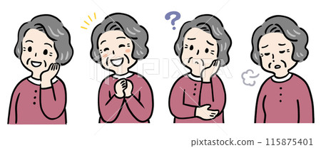 高級女性有各種表情，如快樂和煩惱 115875401
