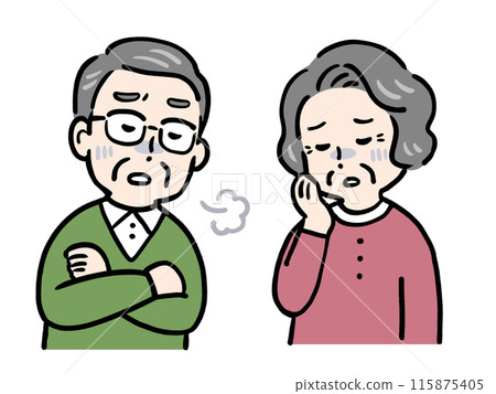 一對年長夫婦憂心忡忡地嘆息 115875405