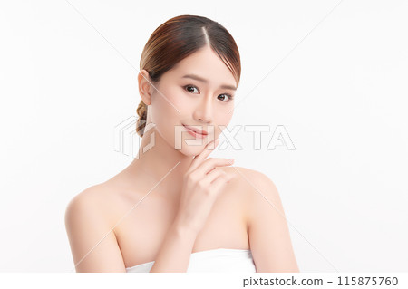 Beautiful young asian woman with clean fresh skin on white background, Face care, Facial treatment, Cosmetology, beauty and spa, Asian women portrait. Beautiful young asian woman with clean fresh skin on white background, Face care, Facial treatment, Cosmetology, beauty and spa, Asian women portrait. 115875760