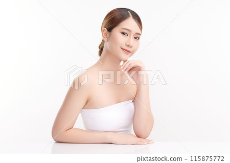 Beautiful young asian woman with clean fresh skin on white background, Face care, Facial treatment, Cosmetology, beauty and spa, Asian women portrait. 115875772