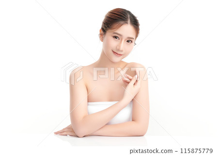 Beautiful young asian woman with clean fresh skin on white background, Face care, Facial treatment, Cosmetology, beauty and spa, Asian women portrait. 115875779