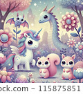 Dinosaurs and animals in the forest 115875851