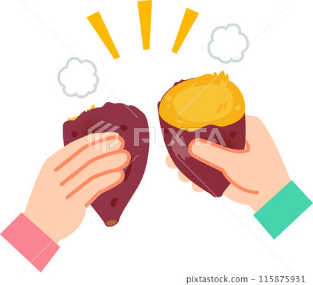 Two hands holding a roasted sweet potato cut in half, half 115875931