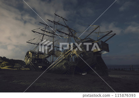 安裝在海濱公園的沉船遊樂場設備 115876393