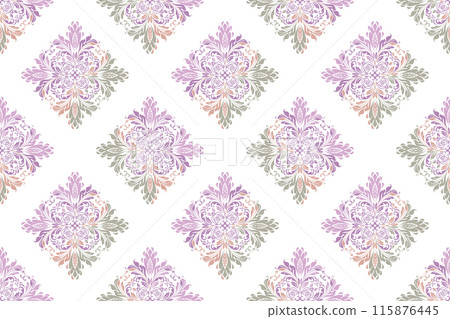 Wallpaper in the style of Baroque. Seamless vector background. Colored floral ornament. Graphic pattern for fabric, wallpaper, packaging. Ornate Damask flower ornament Wallpaper in the style of Baroque. Seamless vector background. Colored floral ornament. Graphic pattern for fabric, wallpaper, packaging. Ornate Damask flower ornament 115876445