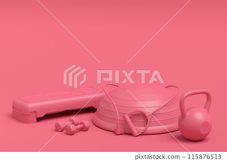 Isometric view of sport equipment like kettlebell, dumbbell and smart watches Isometric view of sport equipment like kettlebell, dumbbell and smart watches 115876513